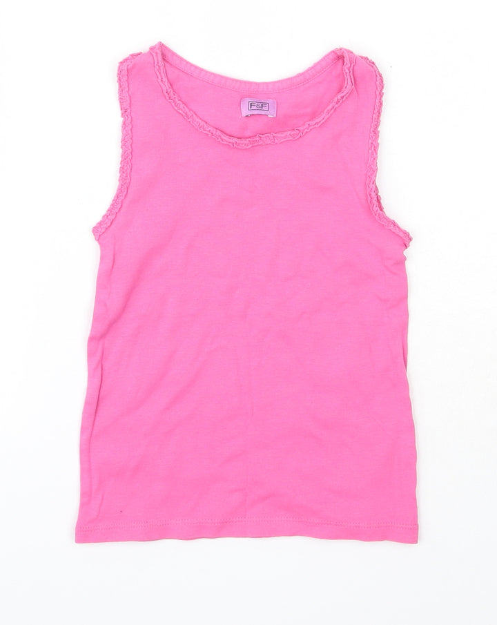 F&F Girls Pink  100% Cotton Basic Tank Size 5-6 Years Round Neck