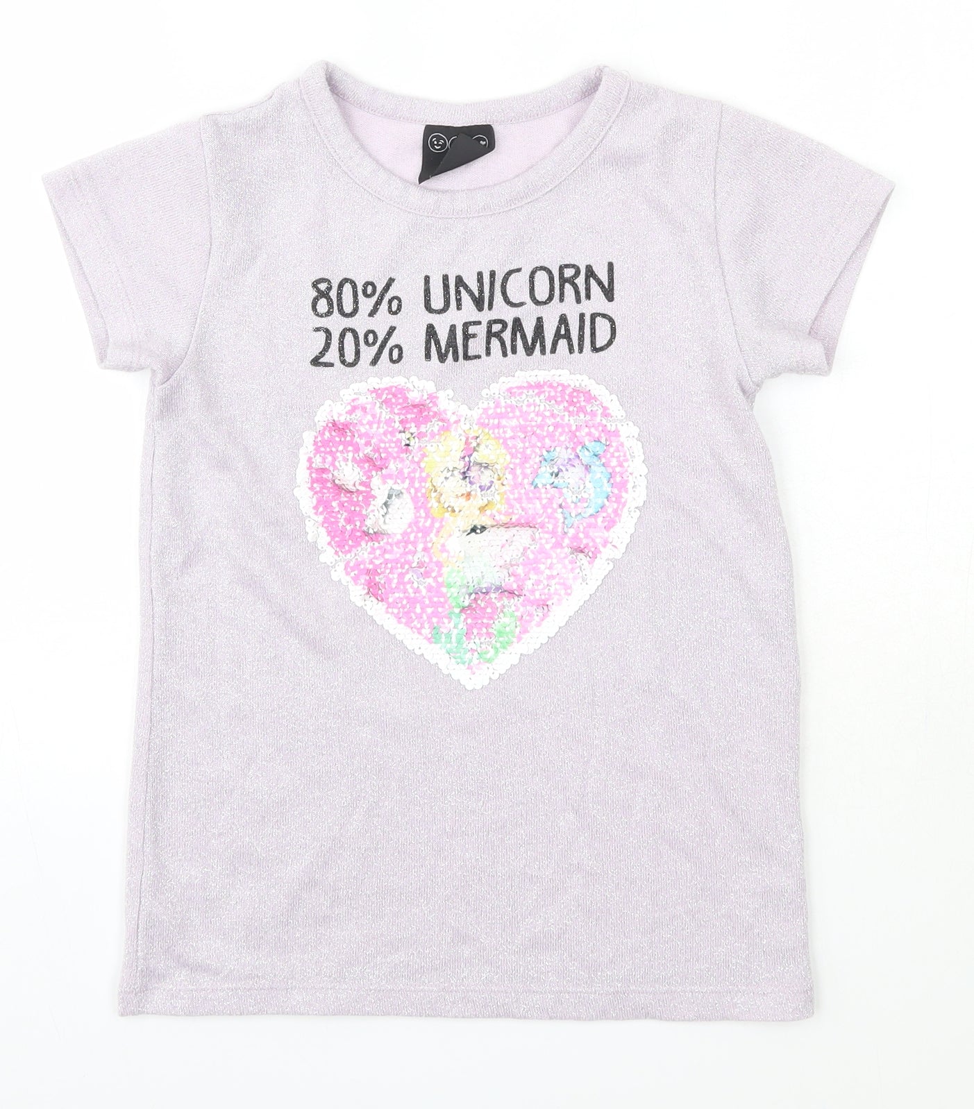 YD Girls Purple  Polyester Basic T-Shirt Size 8-9 Years Round Neck  - Mermaid