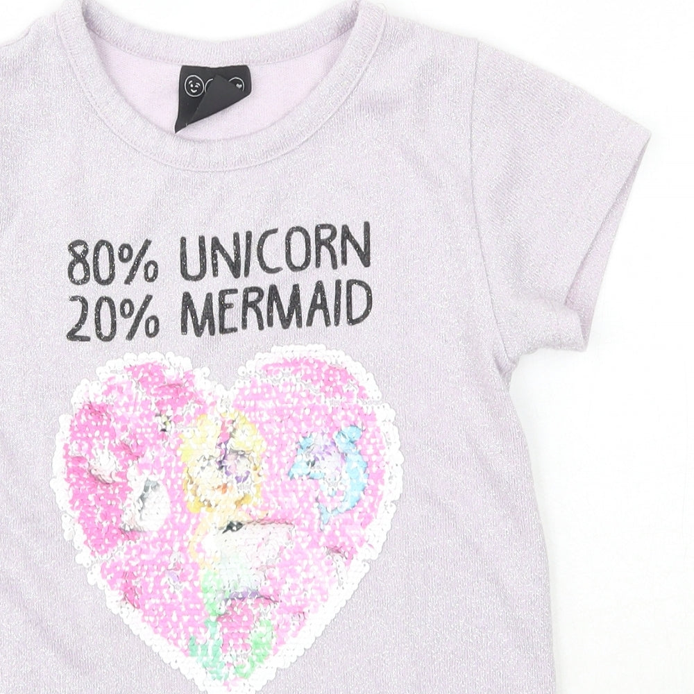 YD Girls Purple  Polyester Basic T-Shirt Size 8-9 Years Round Neck  - Mermaid