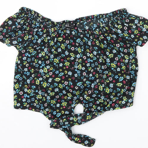 New Look Girls Black Floral Polyester Basic Blouse Size 9 Years Off the Shoulder