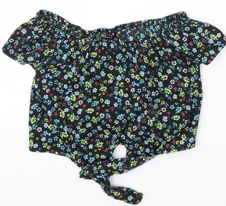 New Look Girls Black Floral Polyester Basic Blouse Size 9 Years Off the Shoulder