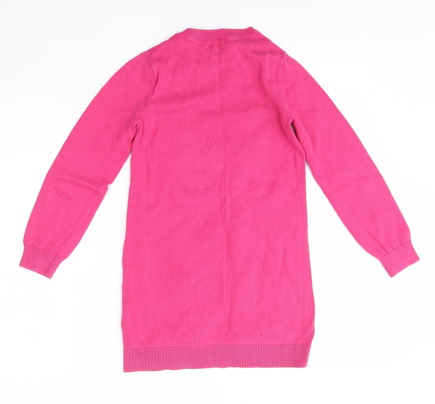bluezoo Girls Pink  100% Cotton Jumper Dress  Size 8-9 Years  Round Neck  - Cat