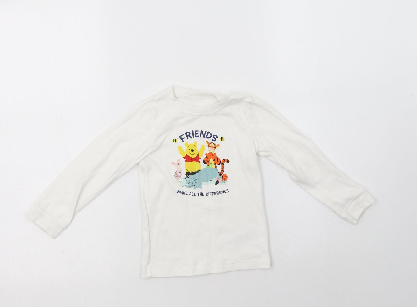 George Baby White  Cotton Basic T-Shirt Size 18-24 Months Crew Neck  - Winnie The Pooh