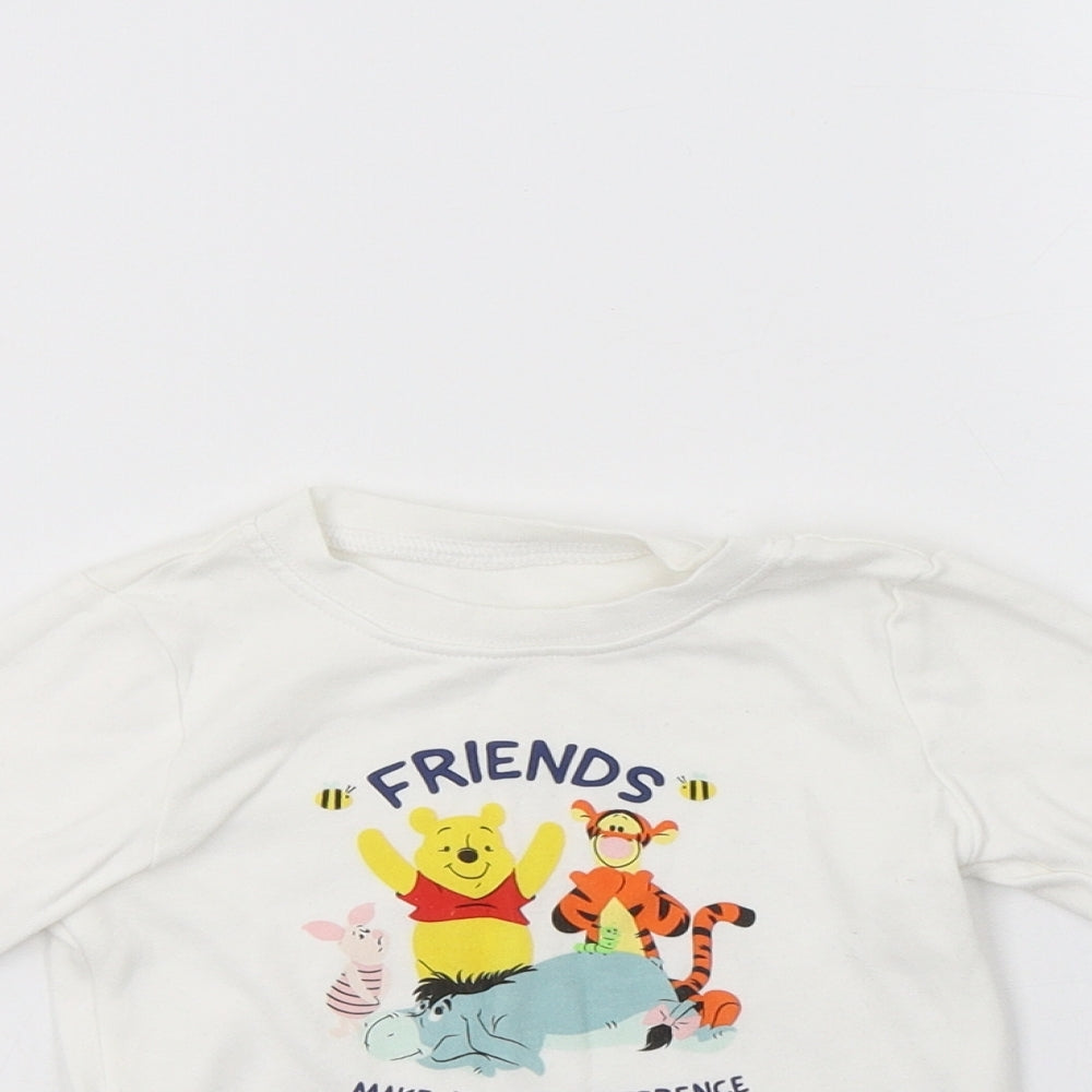 George Baby White  Cotton Basic T-Shirt Size 18-24 Months Crew Neck  - Winnie The Pooh