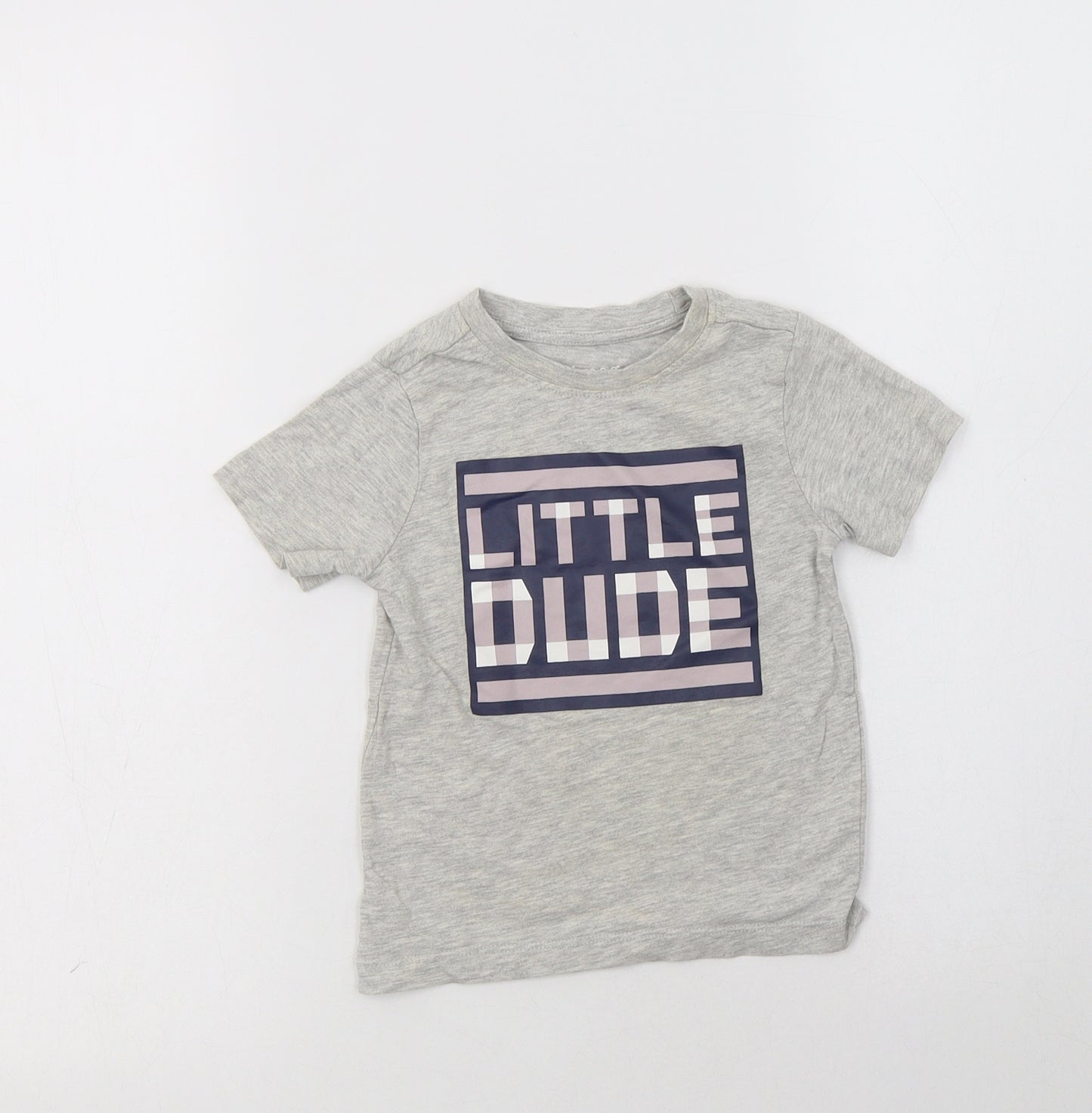 Nutmeg Baby Grey  Cotton Basic T-Shirt Size 18-24 Months Crew Neck  - Little Dude