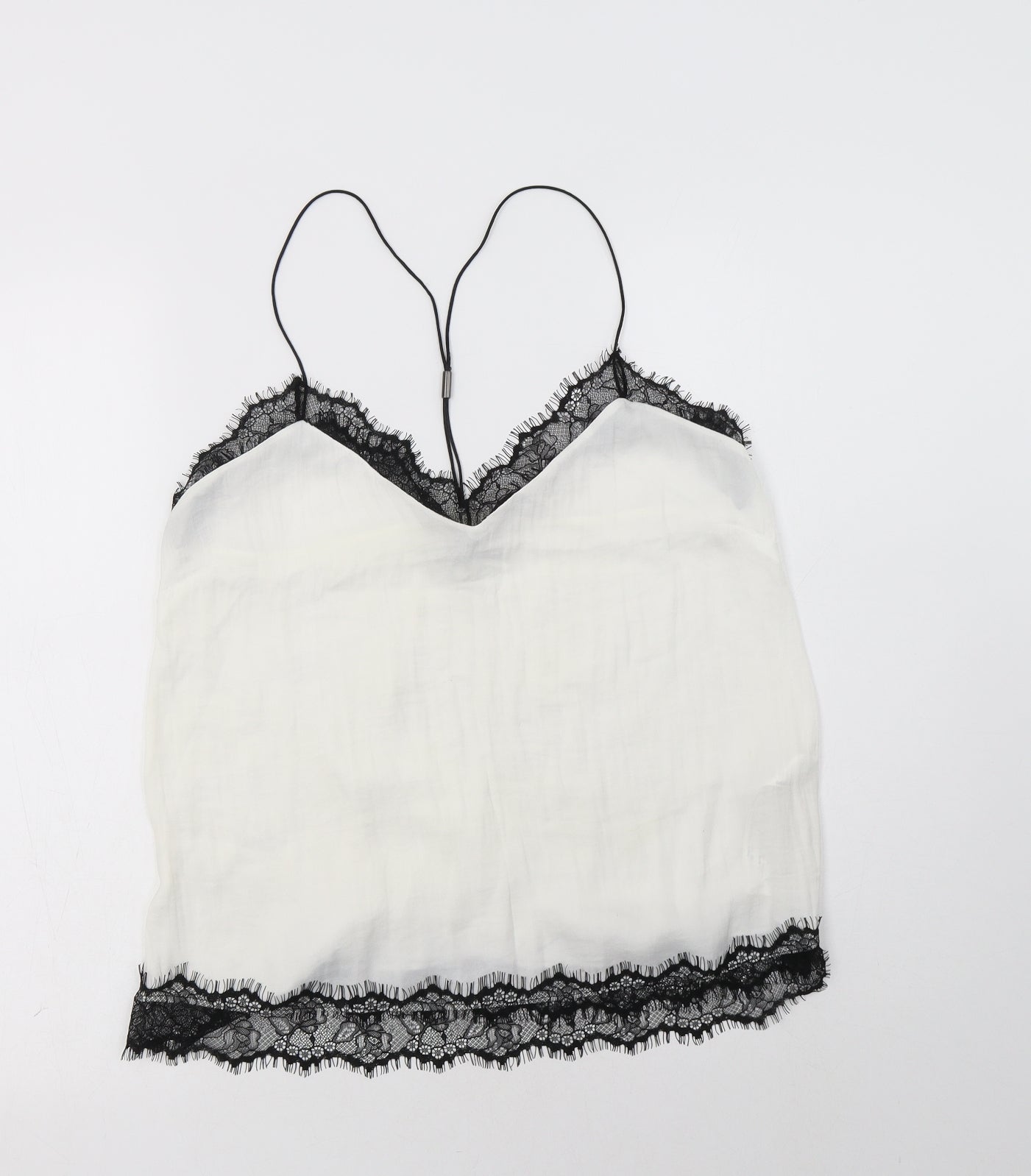 Stradivarius Womens White  Polyester Camisole Blouse Size L V-Neck - Lace Detail