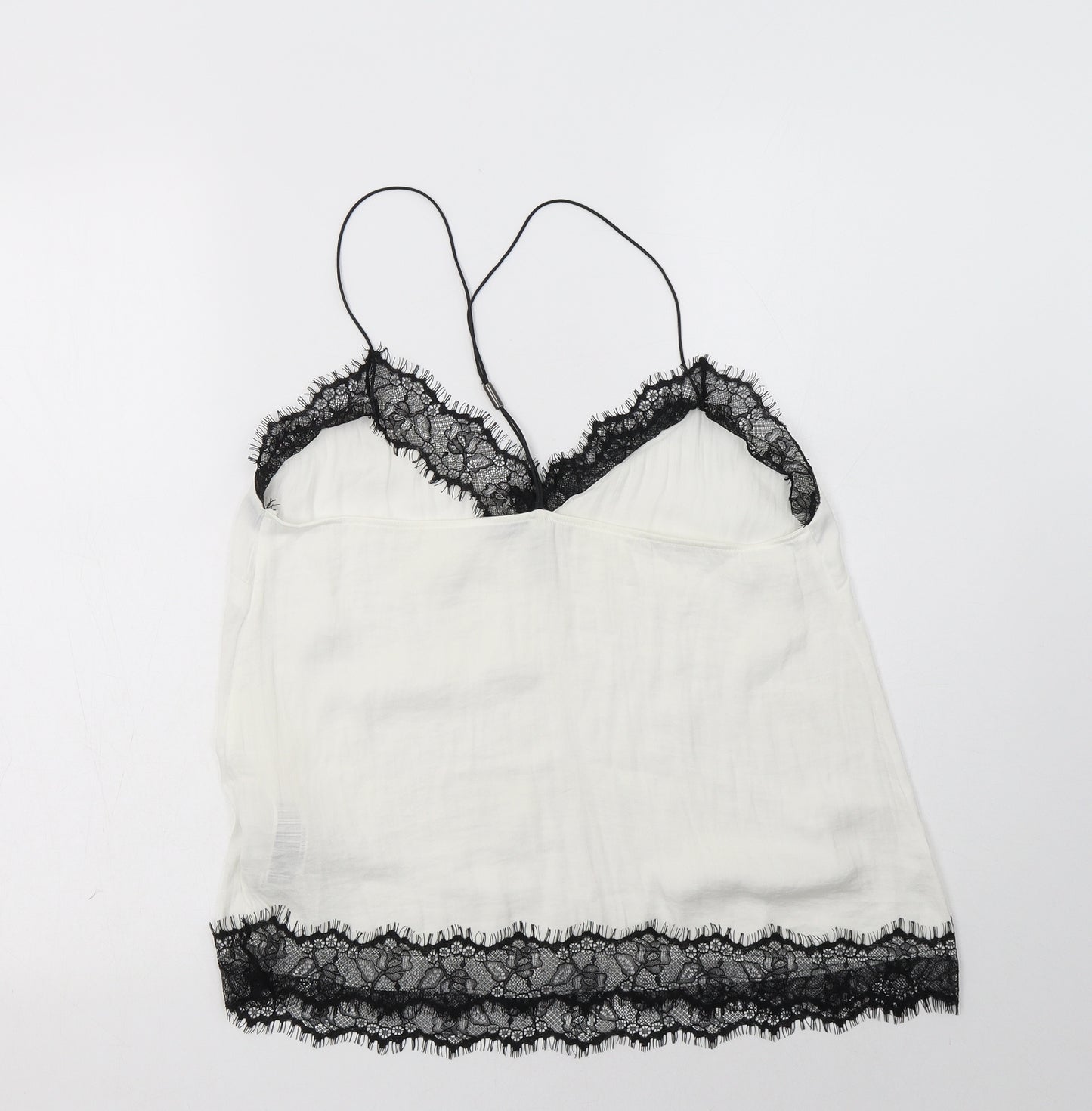 Stradivarius Womens White  Polyester Camisole Blouse Size L V-Neck - Lace Detail