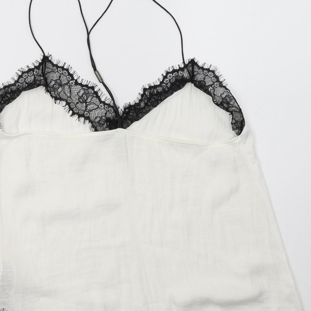 Stradivarius Womens White  Polyester Camisole Blouse Size L V-Neck - Lace Detail