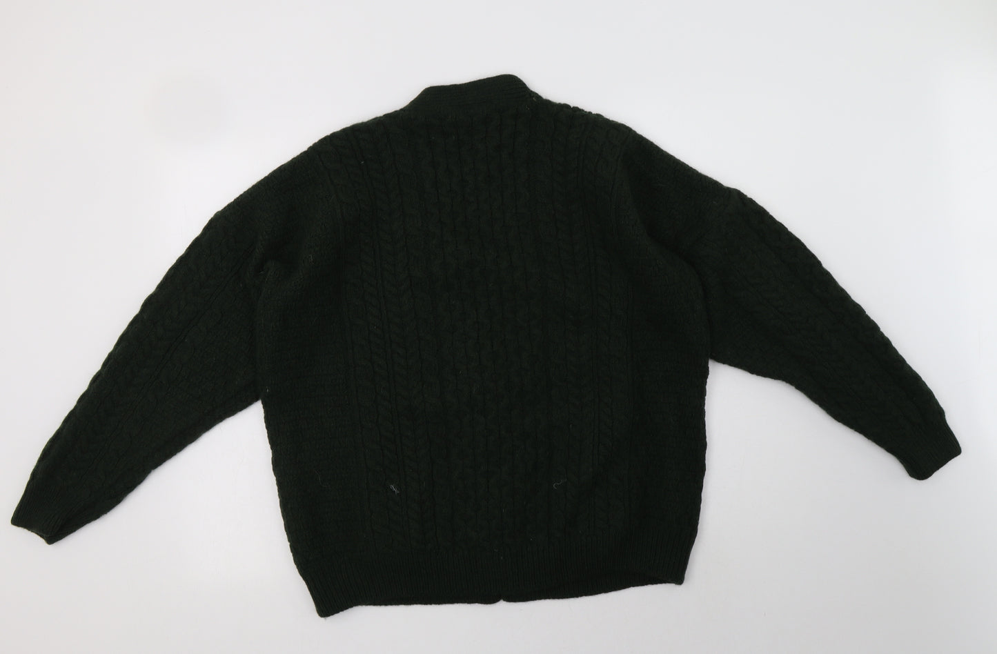 Aran Womens Green V-Neck  Wool Cardigan Jumper Size XL
