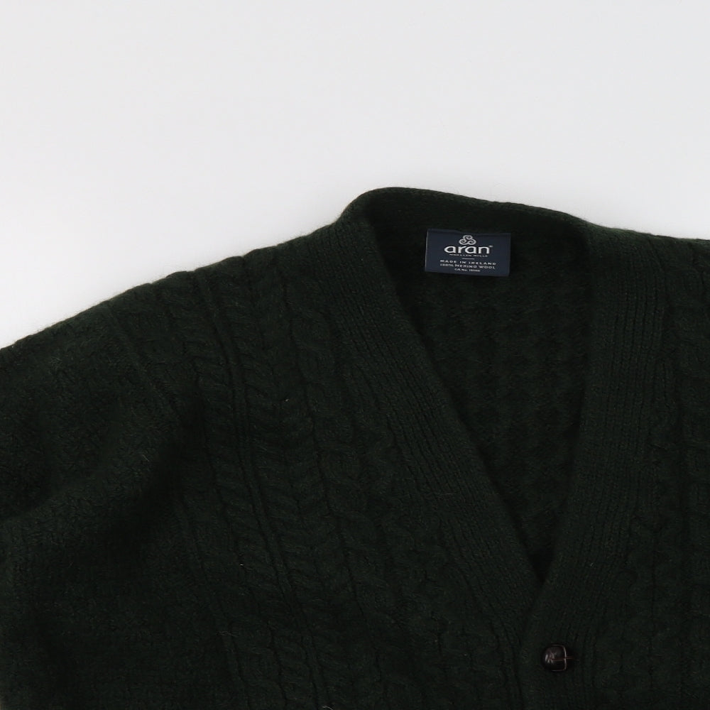 Aran Womens Green V-Neck  Wool Cardigan Jumper Size XL