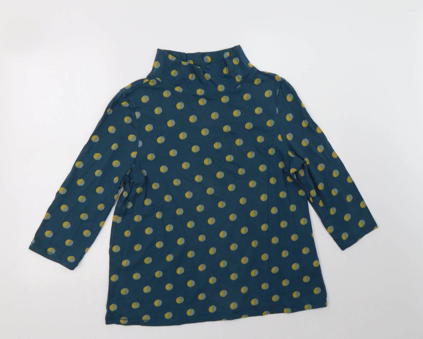 Seasalt Cornwall Womens Green Polka Dot Cotton Basic Blouse Size 12 Mock Neck