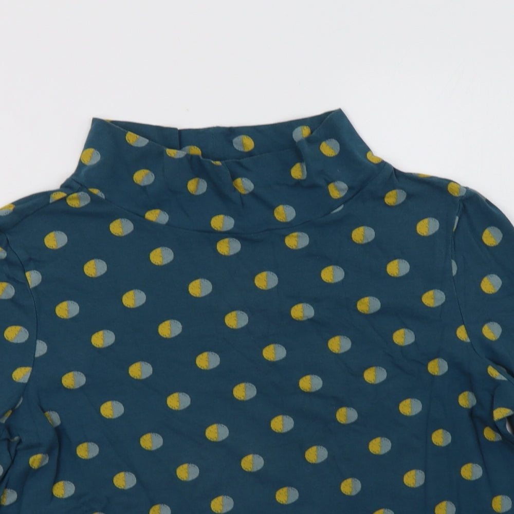 Seasalt Cornwall Womens Green Polka Dot Cotton Basic Blouse Size 12 Mock Neck