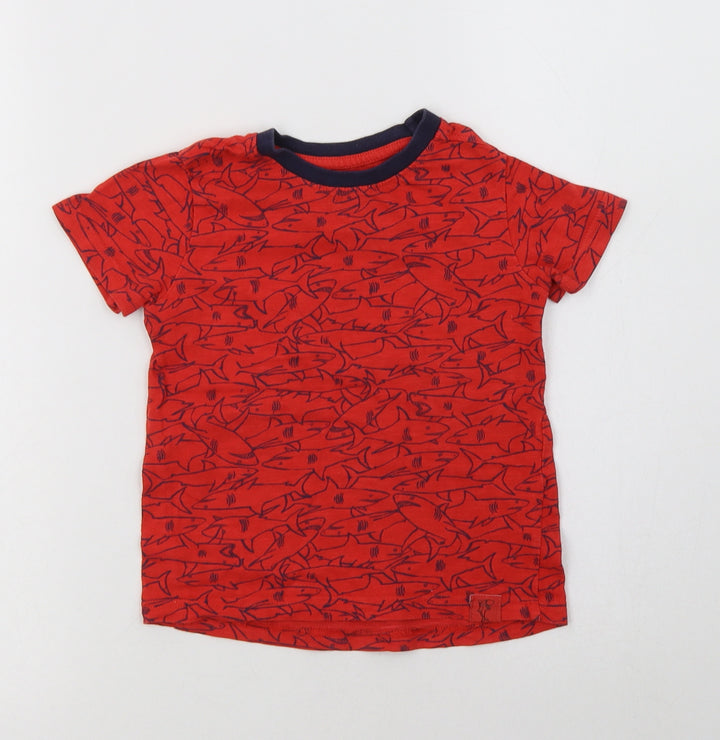 Nutmeg Baby Red Geometric Cotton Basic T-Shirt Size 18-24 Months Crew Neck - Shark Print