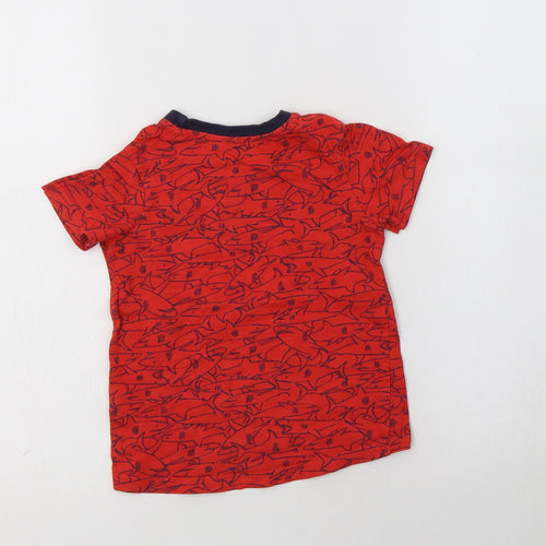Nutmeg Baby Red Geometric Cotton Basic T-Shirt Size 18-24 Months Crew Neck  - Shark Print