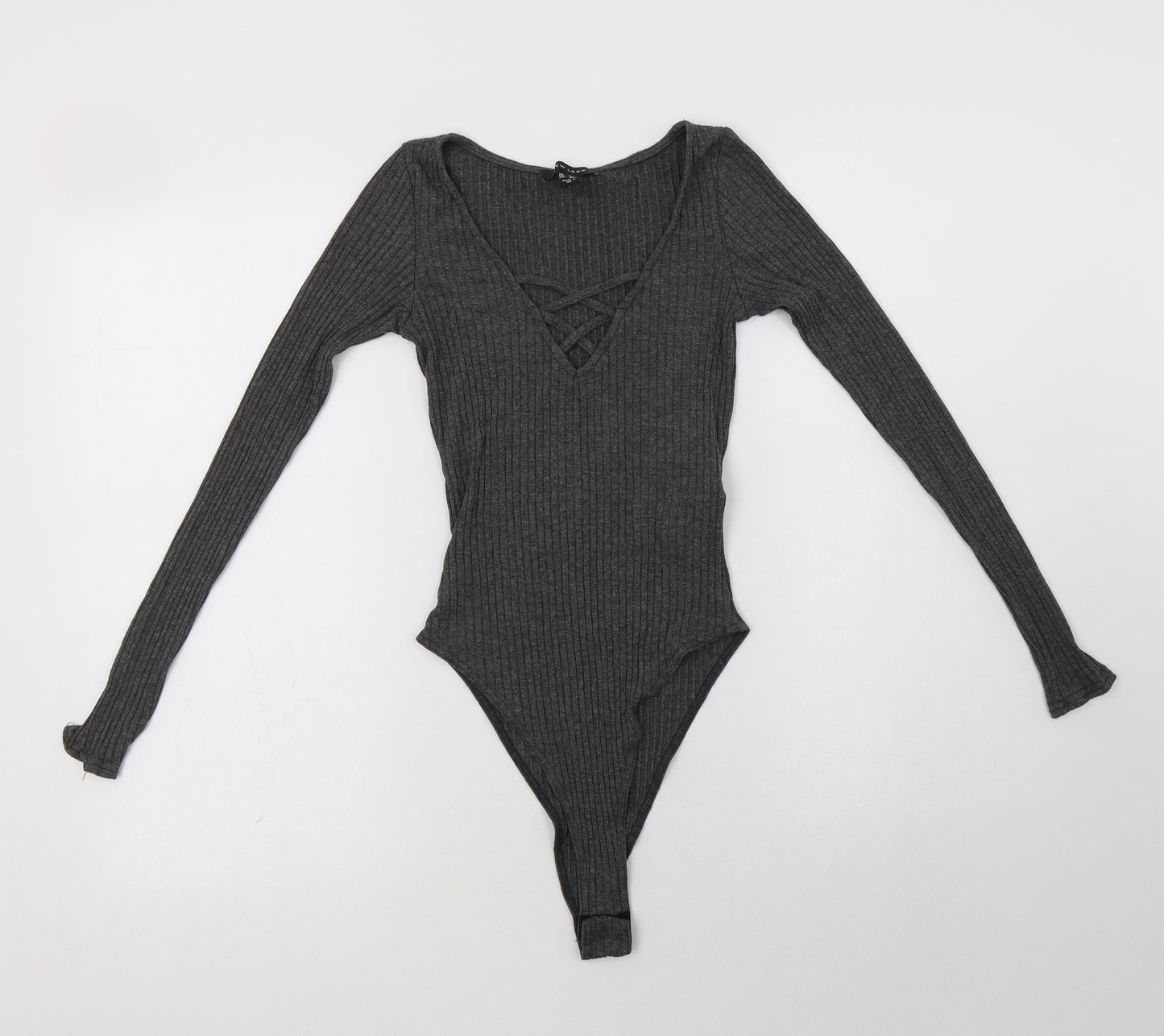 New Look Womens Grey  Viscose Bodysuit One-Piece Size 8  Snap