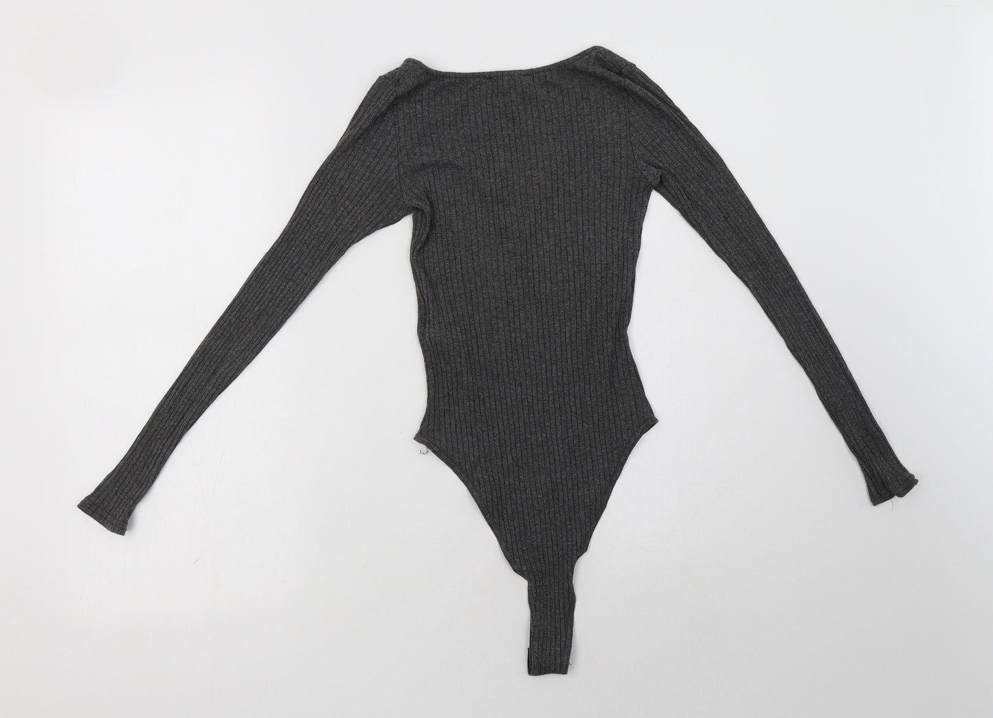New Look Womens Grey  Viscose Bodysuit One-Piece Size 8  Snap