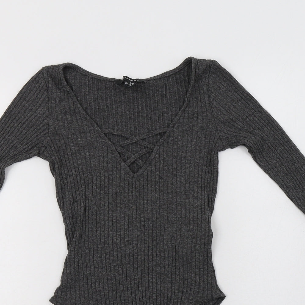 New Look Womens Grey  Viscose Bodysuit One-Piece Size 8  Snap