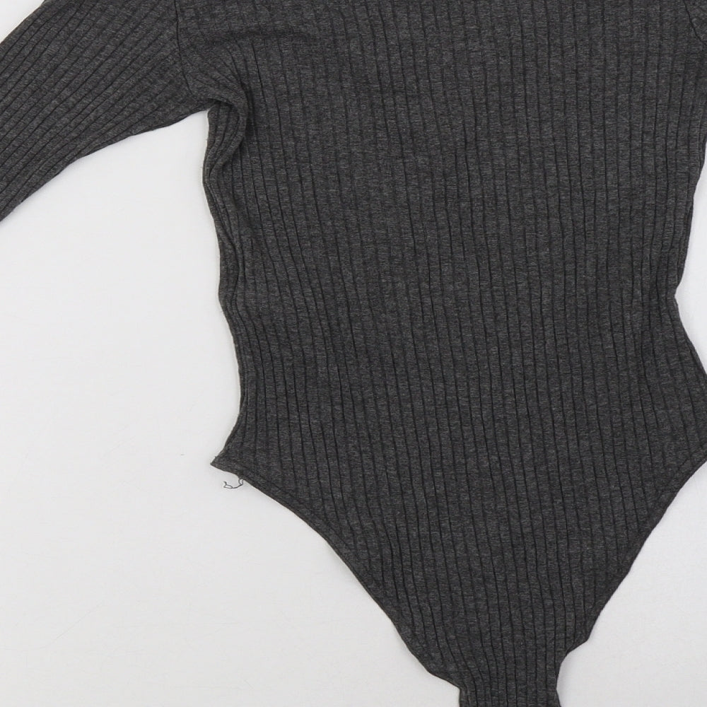 New Look Womens Grey  Viscose Bodysuit One-Piece Size 8  Snap