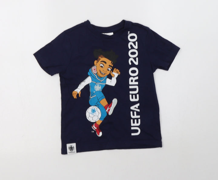 F&F Boys Blue Cotton Basic T-Shirt Size 4-5 Years Crew Neck - Euro 2020