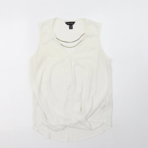 New Look Womens White  Polyester Basic Blouse Size 8 V-Neck - Neckline Detail