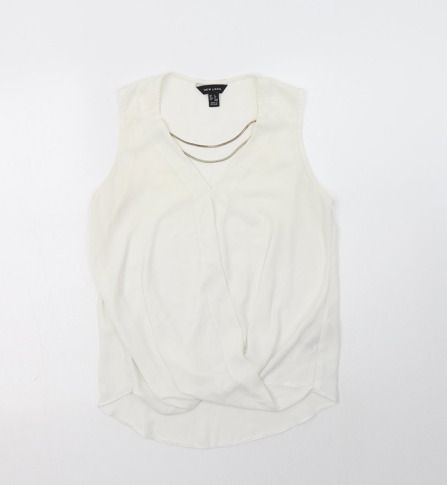 New Look Womens White  Polyester Basic Blouse Size 8 V-Neck - Neckline Detail