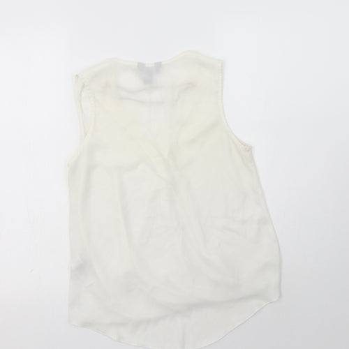 New Look Womens White  Polyester Basic Blouse Size 8 V-Neck - Neckline Detail