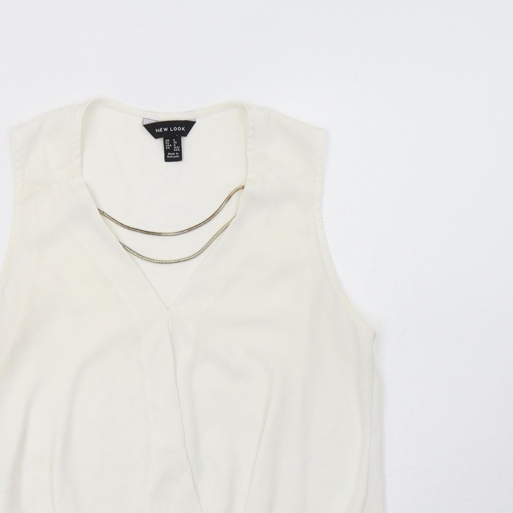 New Look Womens White  Polyester Basic Blouse Size 8 V-Neck - Neckline Detail