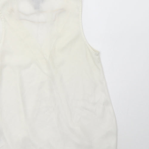 New Look Womens White  Polyester Basic Blouse Size 8 V-Neck - Neckline Detail