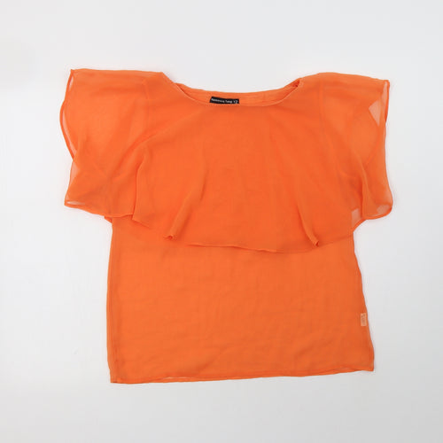 Vanessa Tong Womens Orange  Polyester Basic Blouse Size 12 Round Neck