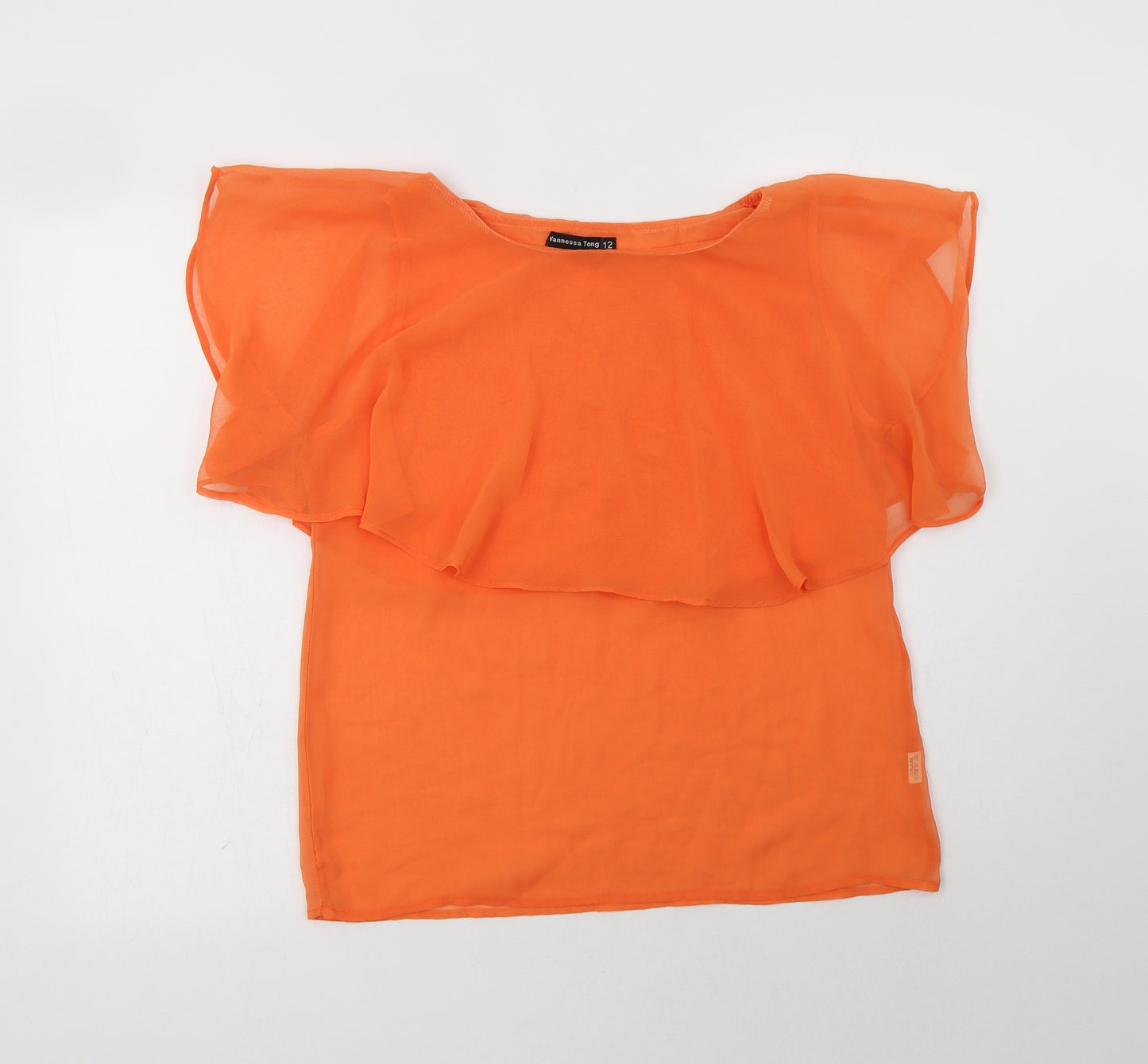 Vanessa Tong Womens Orange  Polyester Basic Blouse Size 12 Round Neck