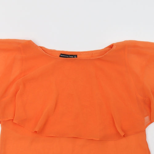 Vanessa Tong Womens Orange  Polyester Basic Blouse Size 12 Round Neck