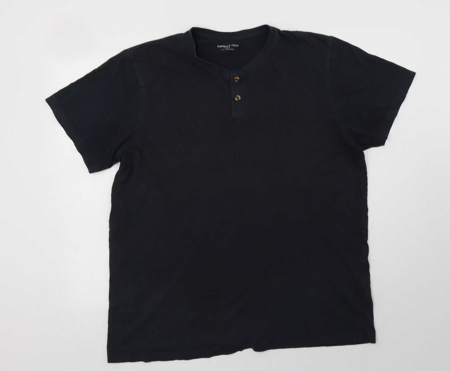 Capsule Mens Black  Cotton  T-Shirt Size L Henley