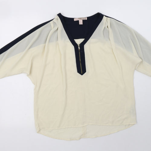 FOREVER 21 Womens Ivory Colourblock Polyester Basic Blouse Size XS V-Neck