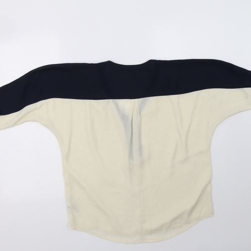 FOREVER 21 Womens Ivory Colourblock Polyester Basic Blouse Size XS V-Neck
