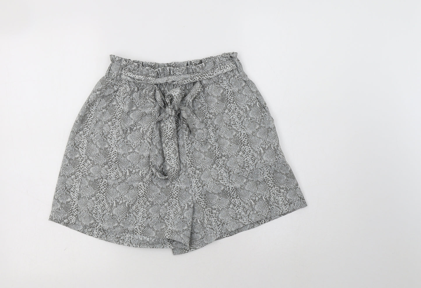 New Look Womens Grey Animal Print Polyester Paperbag Shorts Size 10 L4 in Regular