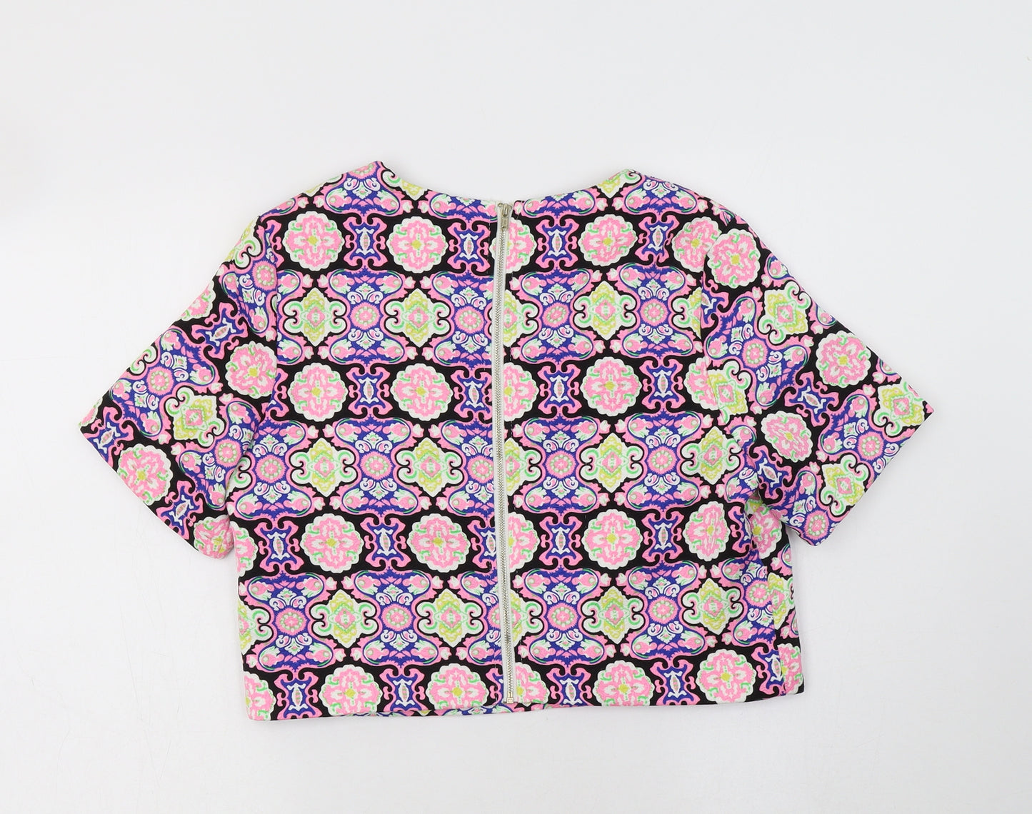 Urmoda Womens Multicoloured Geometric Polyester Cropped Blouse Size 10 Round Neck