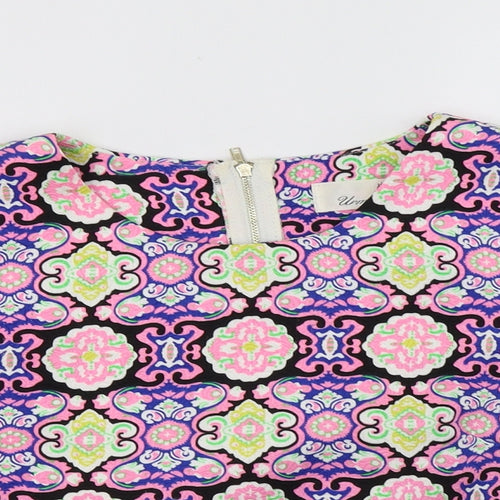 Urmoda Womens Multicoloured Geometric Polyester Cropped Blouse Size 10 Round Neck