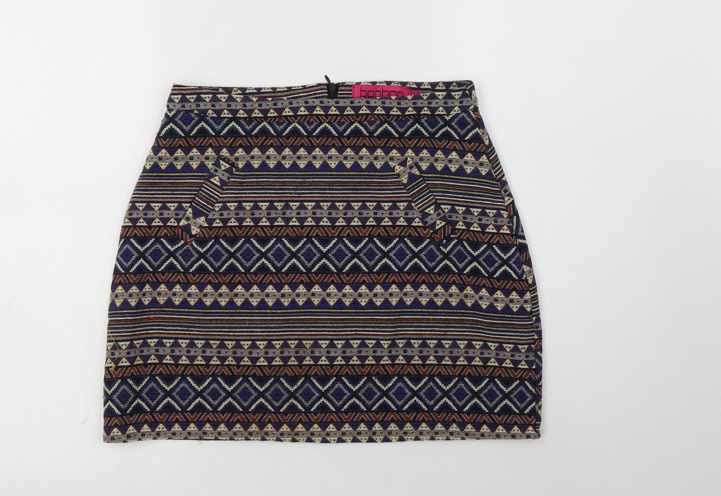 Boohoo Womens Multicoloured Geometric Polyester Mini Skirt Size 10   Zip