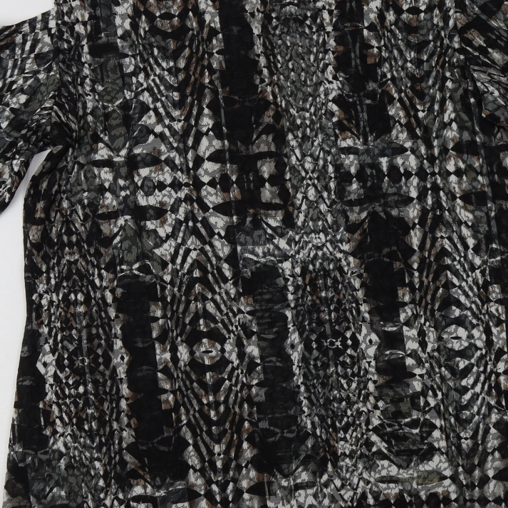 Attitudes by Renee Womens Black Geometric Polyester Tunic Blouse Size L Crew Neck - Cold Shoulder