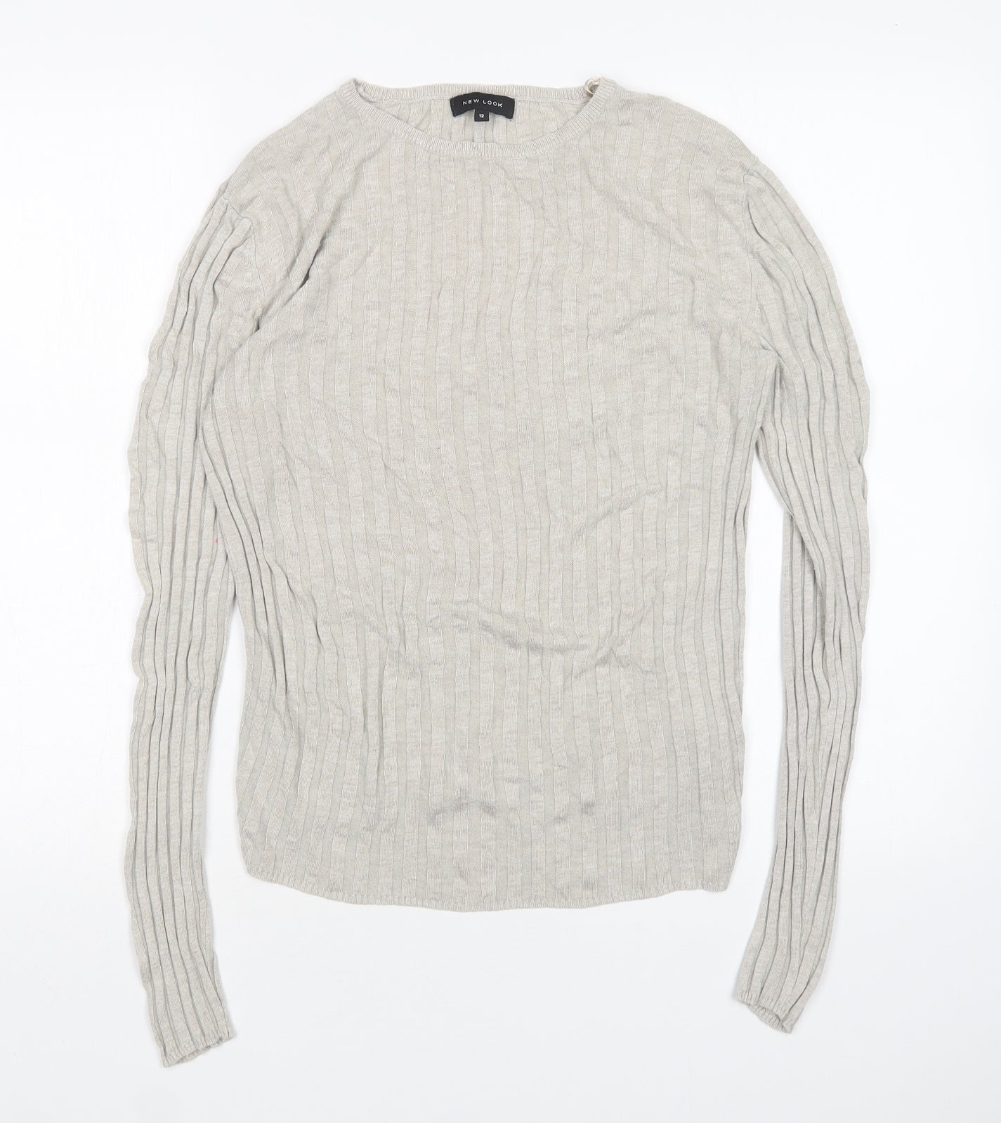 New Look  Womens Beige Round Neck  Viscose Pullover Jumper Size 12