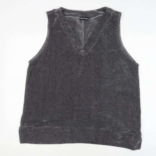 PRETTYLITTLETHING Womens Grey V-Neck  Polyester Vest Jumper Size 8