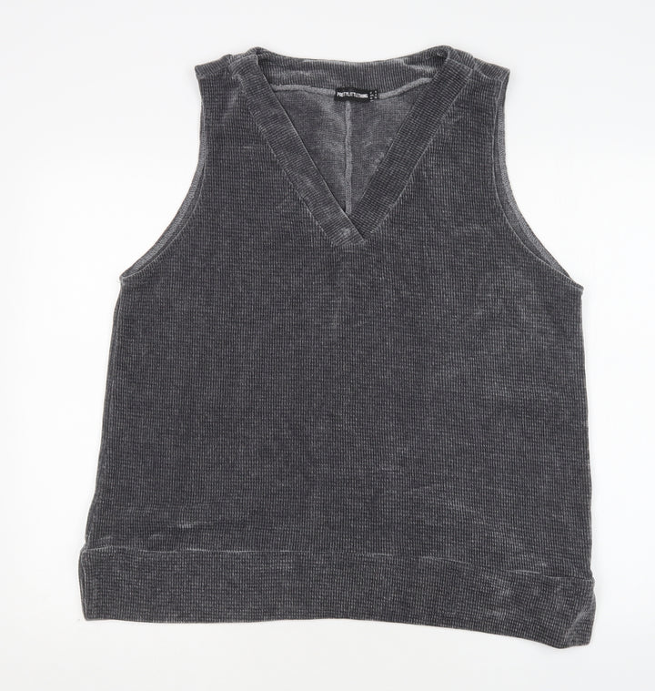 PRETTYLITTLETHING Womens Grey V-Neck  Polyester Vest Jumper Size 8