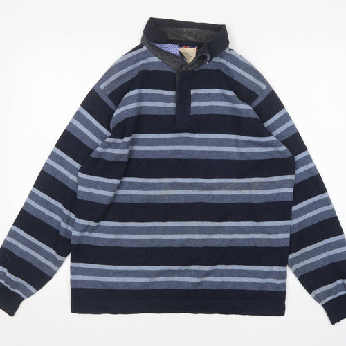 M&S Mens Multicoloured Collared Striped Cotton Pullover Jumper Size M