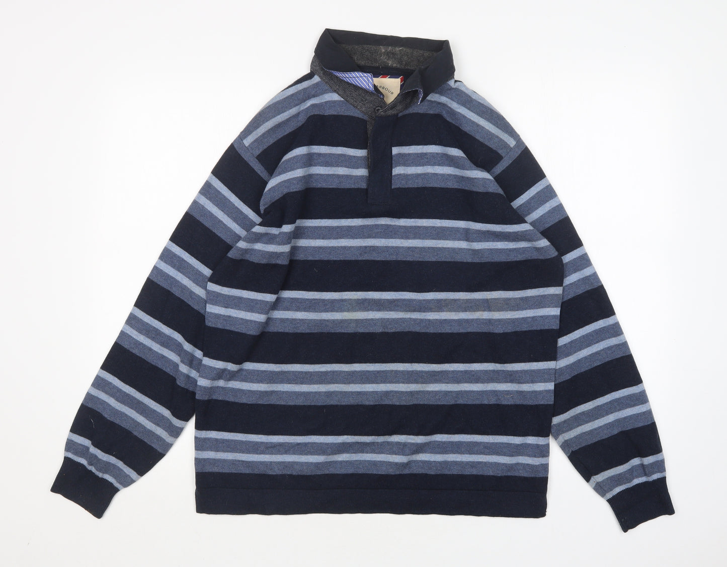 M&S Mens Multicoloured Collared Striped Cotton Pullover Jumper Size M
