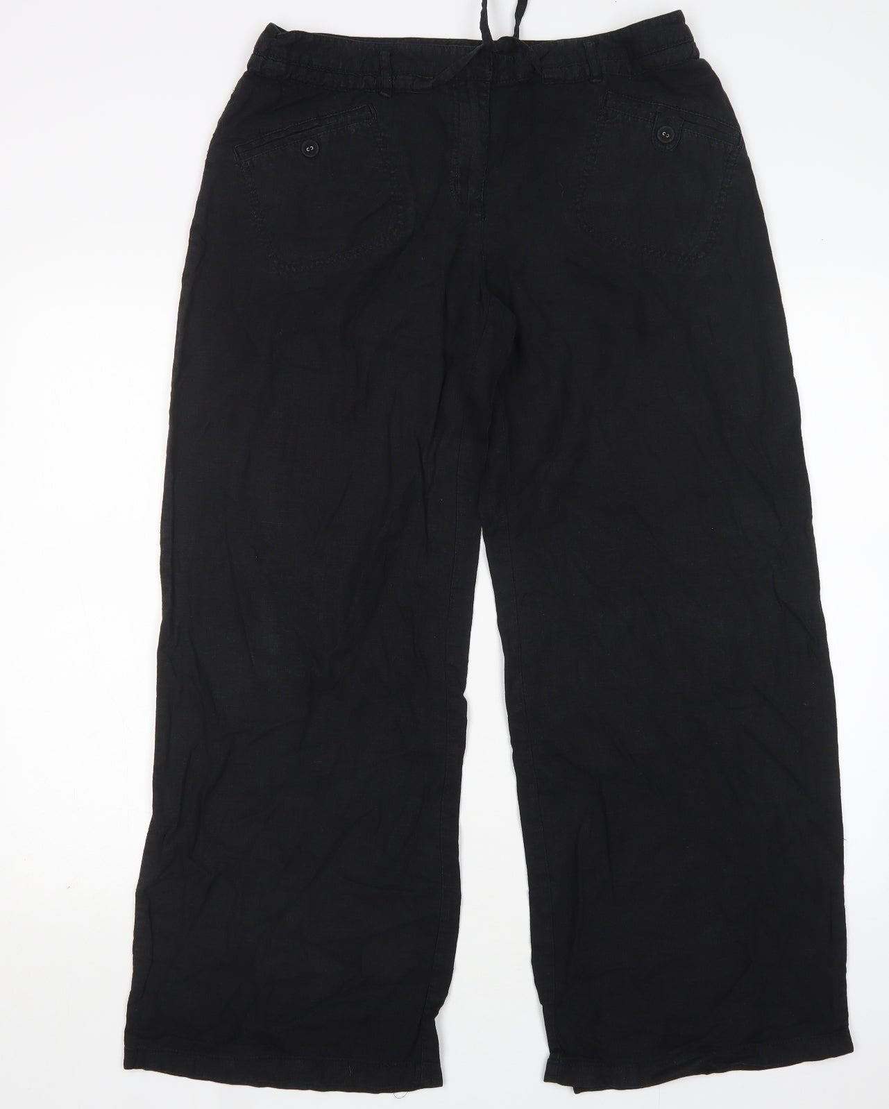 NEXT Womens Black  Linen Chino Trousers Size 14 L30 in Regular