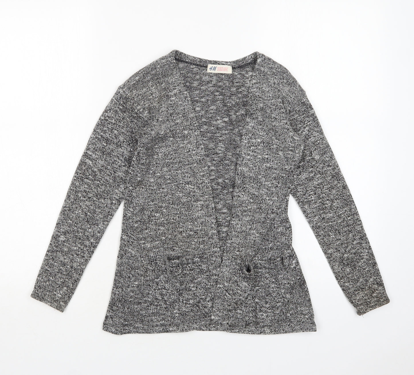 H&M Girls Grey V-Neck  Polyester Cardigan Jumper Size 8-9 Years