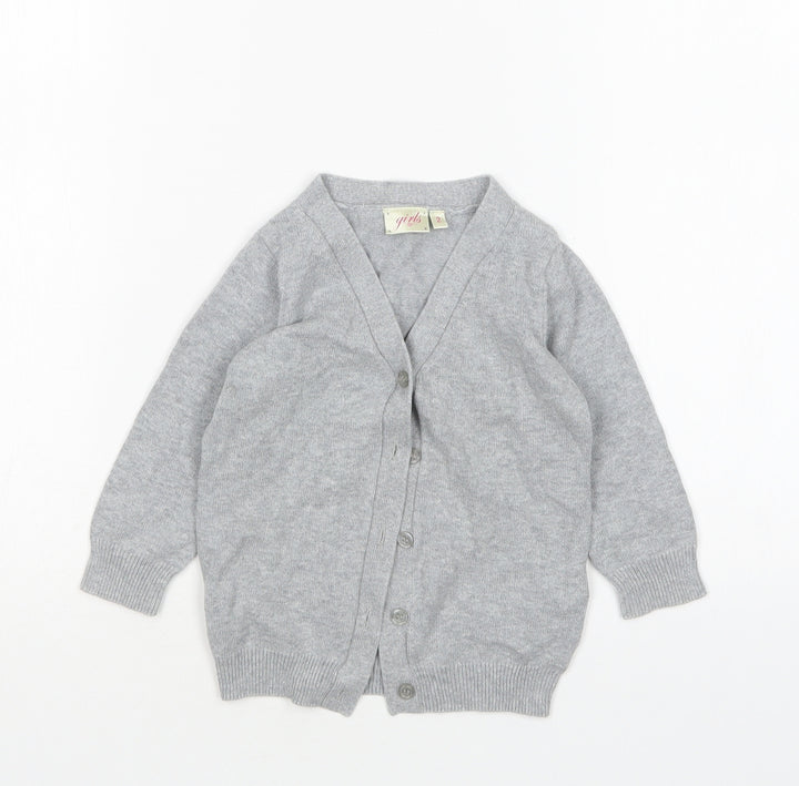 New Look Girls Grey V-Neck Cotton Cardigan Jumper Size 2 Years