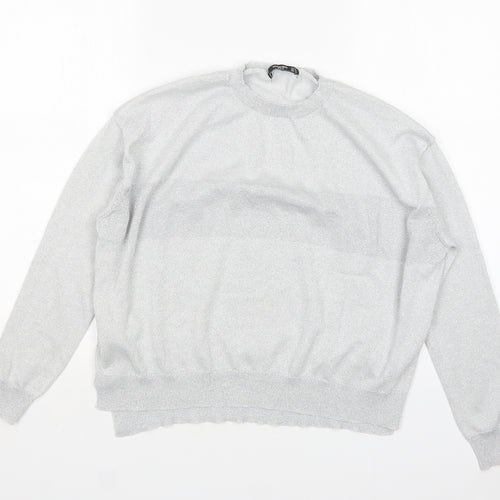 Mango Womens Silver Round Neck  Viscose Pullover Jumper Size S