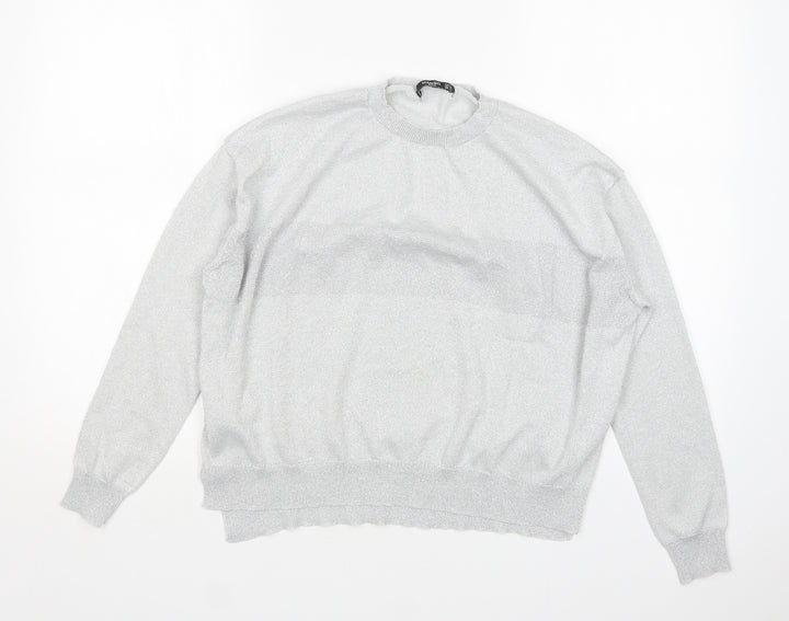 Mango Womens Silver Round Neck Viscose Pullover Jumper Size S