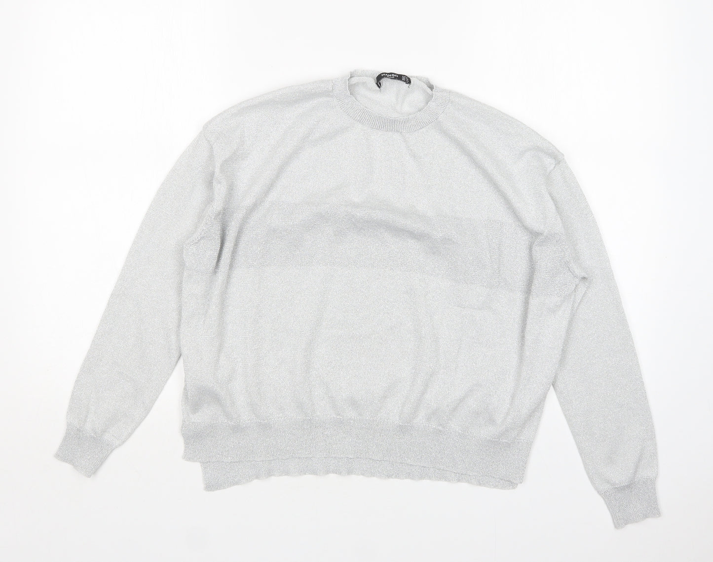 Mango Womens Silver Round Neck  Viscose Pullover Jumper Size S
